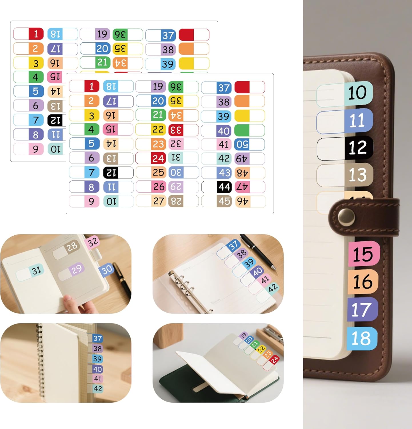 Number Index Labels Multicolor Alphabet Tabs 1-50 Tab Dividers Stickers for 3 Ring Binders Notebook Classify Files Contents Page Address Book Folder (1-50)