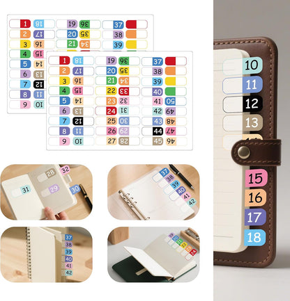 Number Index Labels Multicolor Alphabet Tabs 1-50 Tab Dividers Stickers for 3 Ring Binders Notebook Classify Files Contents Page Address Book Folder (1-50)