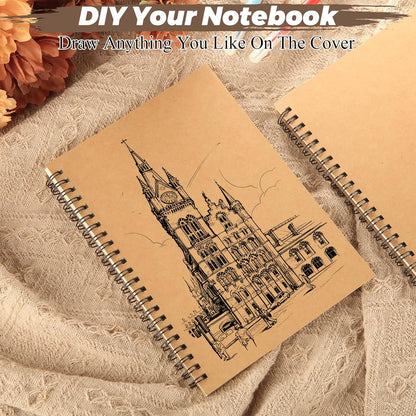 MIVIDE 24 Pack A5 Bulk Spiral Notebooks with Kraft Cover, 8.3 x 5.8 Inch 120 Pages Hardcover Spiral Lined Notebook Journal, Lined Travel Bulk Writing Notebook for School Office Supplies(Black, Kraft)