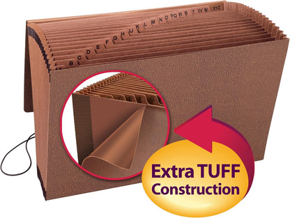 Smead TUFF Expanding File, 21 Pockets, Alphabetic (A-Z), Flap and Cord Closure, Legal Size, Redrope (70320), Pack of 1