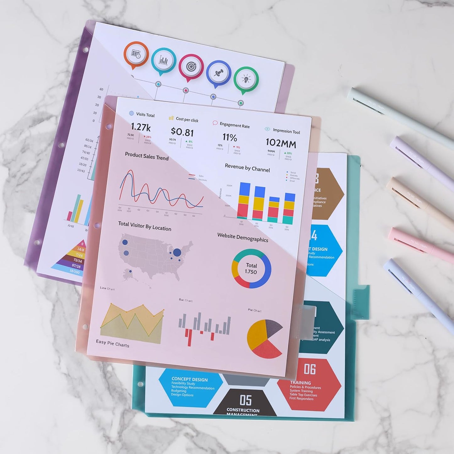 Mr. Pen- Binder Dividers with Pockets and Tabs, 1 Set, 8 Tabs/Set, Colorful, 3 Ring Binder Dividers with Tabs and Pockets on Both Sides