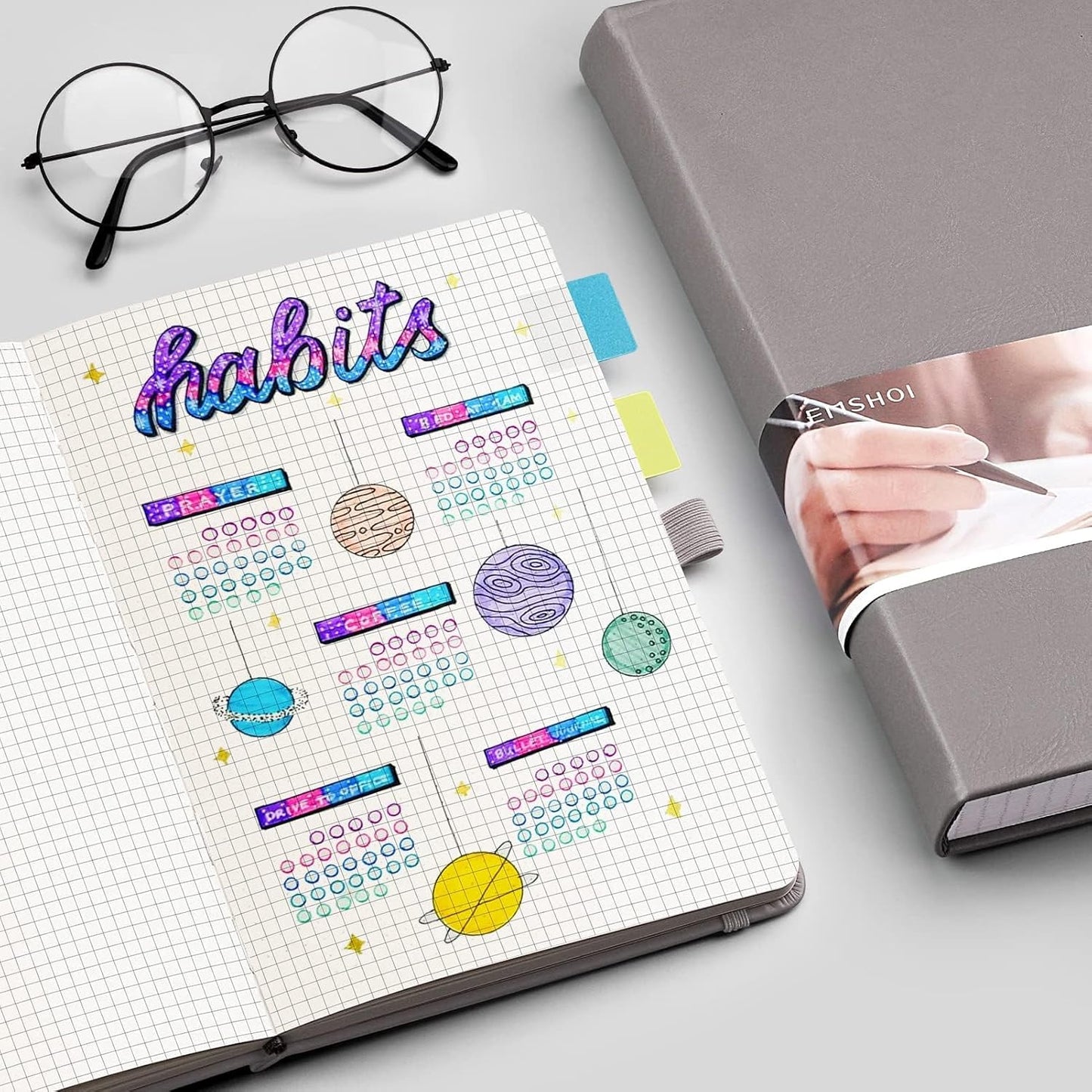 EMSHOI Graph Paper Notebook - 256 Pages A5 Graph Notebook/Journal, Hard Cover, 120gsm Thick Paper, Smooth PU Leather, Inner Pocket, 5.75'' × 8.38''-Black