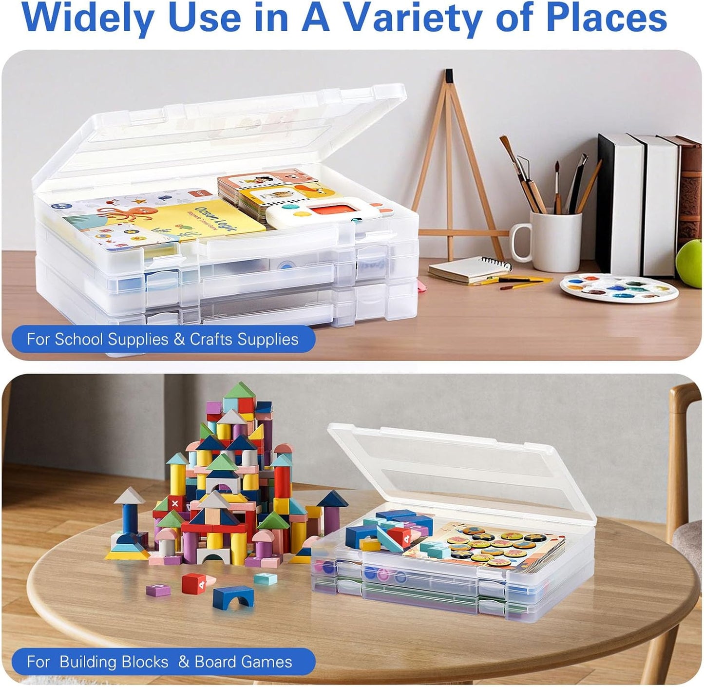 Denkee 4 Pack A4 Paper Organizer Box, Plastic Scrapbook Paper Organizer Containers for Craft and Arts Storage, Portable Board Game Storage for Art Supplies 8.5" x 11" US Letter