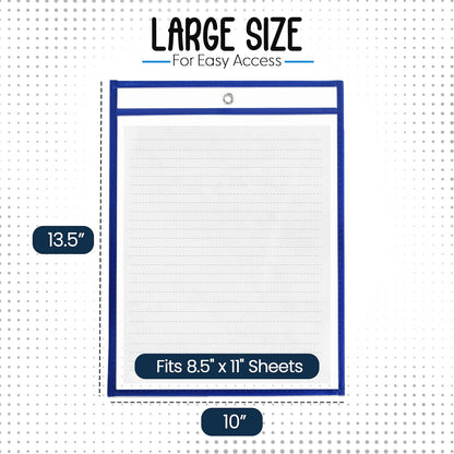 Essex Wares - 6 Pack, Assorted, Dry Erase Pocket Document Protectors, 10" Wide x 13.5" Tall- Dry Erase Clear Plastic Sleeves - Reusable & Easy Erase Plastic Invoice Holders, Water-Resistant & Durable
