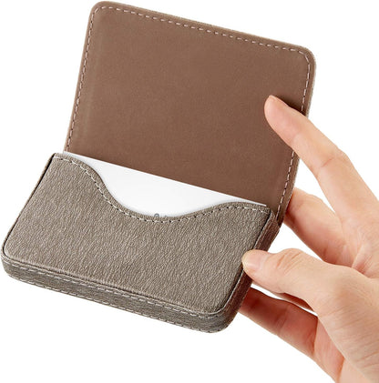 Outus 2 Pcs Business Card Holder, PU Leather Business Card Case Pocket Wallet with Magnetic Shut for Valentines Gift Adult(Black and Coffee)