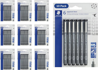 Staedtler Pigment Liner Pack, Black, 8 Pens, Assorted Line Widths, 0.05mm, 0.1mm, 0.2mm, 0.3mm, 0.5mm, 0.8mm, 1.0mm, 1.2mm