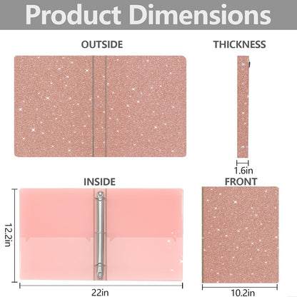 3 Ring Binder, Glitter 1 inch Binder Organizer, 8.5" x 11" Letter Size, Waterproof Fashion View Binders, Cute Binder for Office School Supplies (Pink)