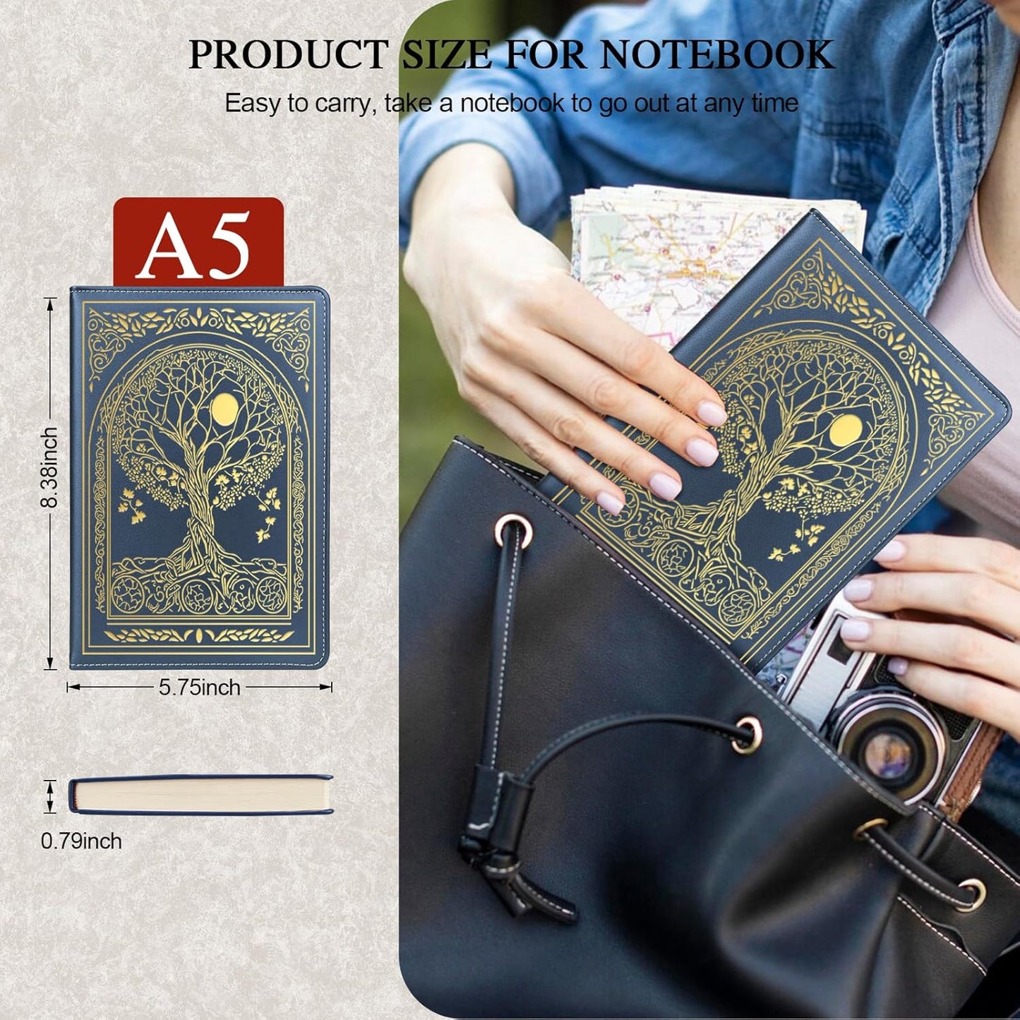 Journal for Women,A5 Hardcover Leather Journal - 200 Pages Premium Paper Notebook, Tree Journal Notebook for School, Work (Tree Pink)