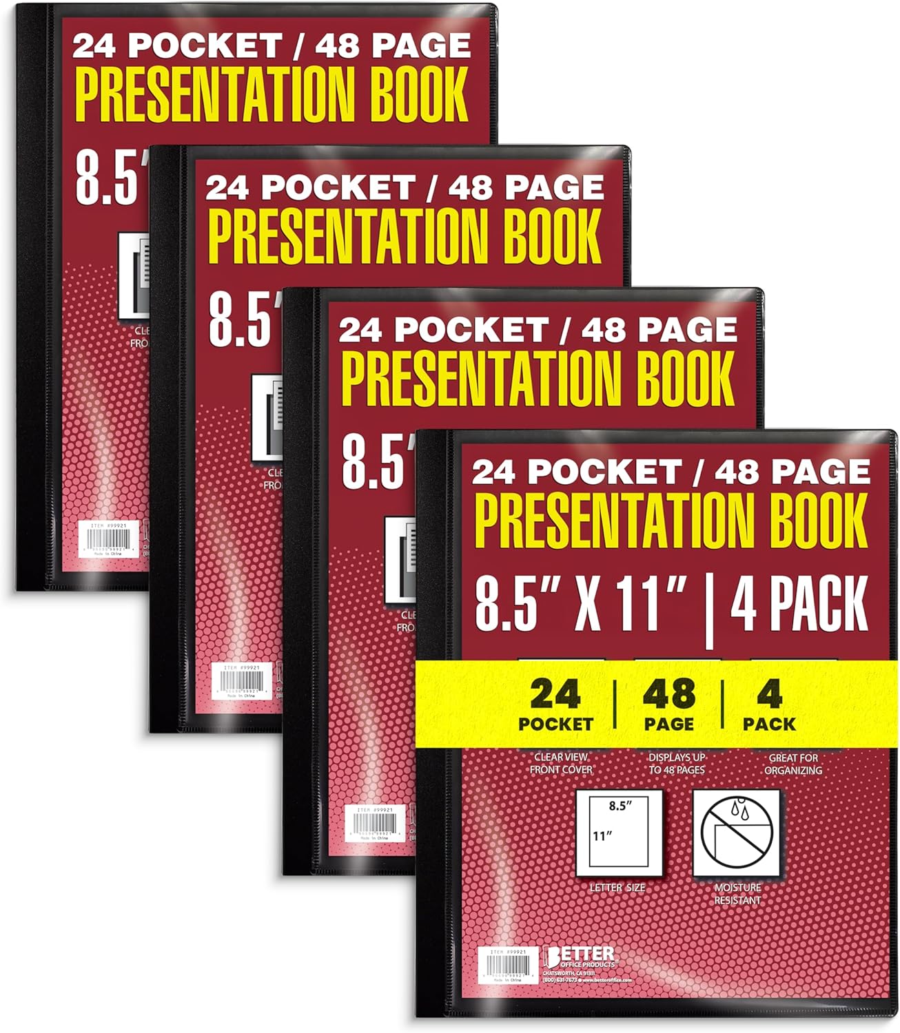 Better Office Products 24 Pocket Bound Presentation Book, Black, Clear View Front Cover, 48 Sheet Protector Pages, 8.5" x 11" Sheets, Art Portfolio, Durable Poly Covers, Letter Size (2 Pack)