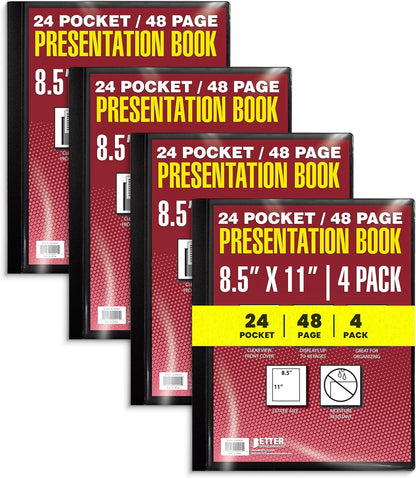 Better Office Products 24 Pocket Bound Presentation Book, Black, Clear View Front Cover, 48 Sheet Protector Pages, 8.5" x 11" Sheets, Art Portfolio, Durable Poly Covers, Letter Size (2 Pack)