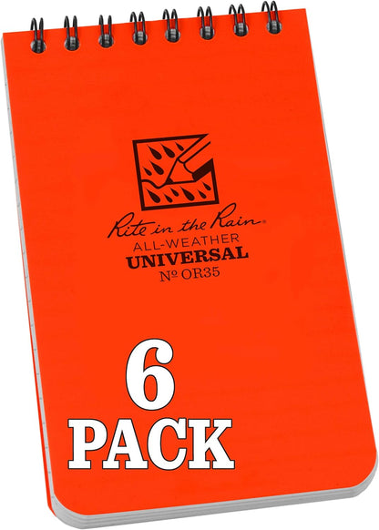 Rite in the Rain Weatherproof Top Spiral Notebook, 3" x 5", Black Cover, Universal Pattern, 3 Pack (No. 735-3X)