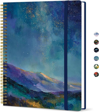 Taja Large Spiral Lined Journal for Women, 8.5" x 11" Notebooks for Work Collge Ruled, A4 Aesthetic Cute Journaling Notebooks for Writing, Plastic Cover, Celestial