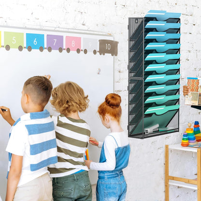 Gawerk 10-Tier Wall File Organizer Hanging Wall File Holder Wall Mount Paper Folder Organize, Mesh Magazine Document Mail Organizer Wall Organizer for Office School Home, Black