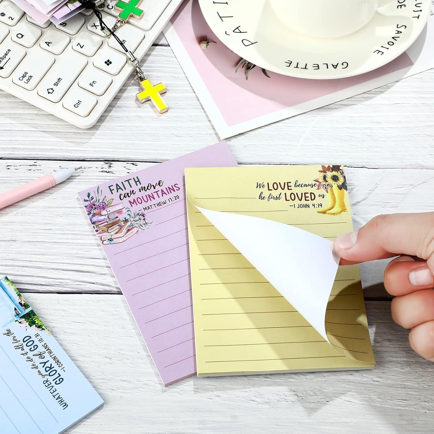 Gersoniel 8 Pack Christian Sticky Notes Gifts for Mothers Day Bulk for Church Small Scripture Inspirational Memo Pads Floral Adhesive Religious Bible Verse Quotes Notepads, 4 x 5.5 Inch(Simple Style)