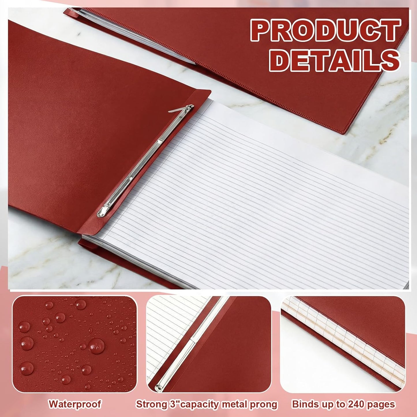 12 Pcs 11''x17'' Report Covers, Binder Folders with Clear Pocket, Capacity Presentation Binder Folder with 3" Metal Prong Paper Fastener for School Portfolio Business Document Storage Proposals(Red)