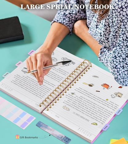 MUAHLIUB Spiral Notebook Journal College Ruled, 360 Pages Lined Thick Journals for Women Men, B5 Big Notebooks with 100GSM Paper, Spiral Bound Journaling for Writing Work School Black 7.6"×10"