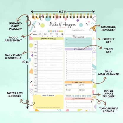 Decorably 52 Sheets Boho Celestial Undated Daily to Do List Notepad - 6.5x10" Spring-Bound Planner, Easy Tear-Off, for Schedule, Priorities, Agenda, Water Intake, Meals, Notes & Doodles - Home, Office