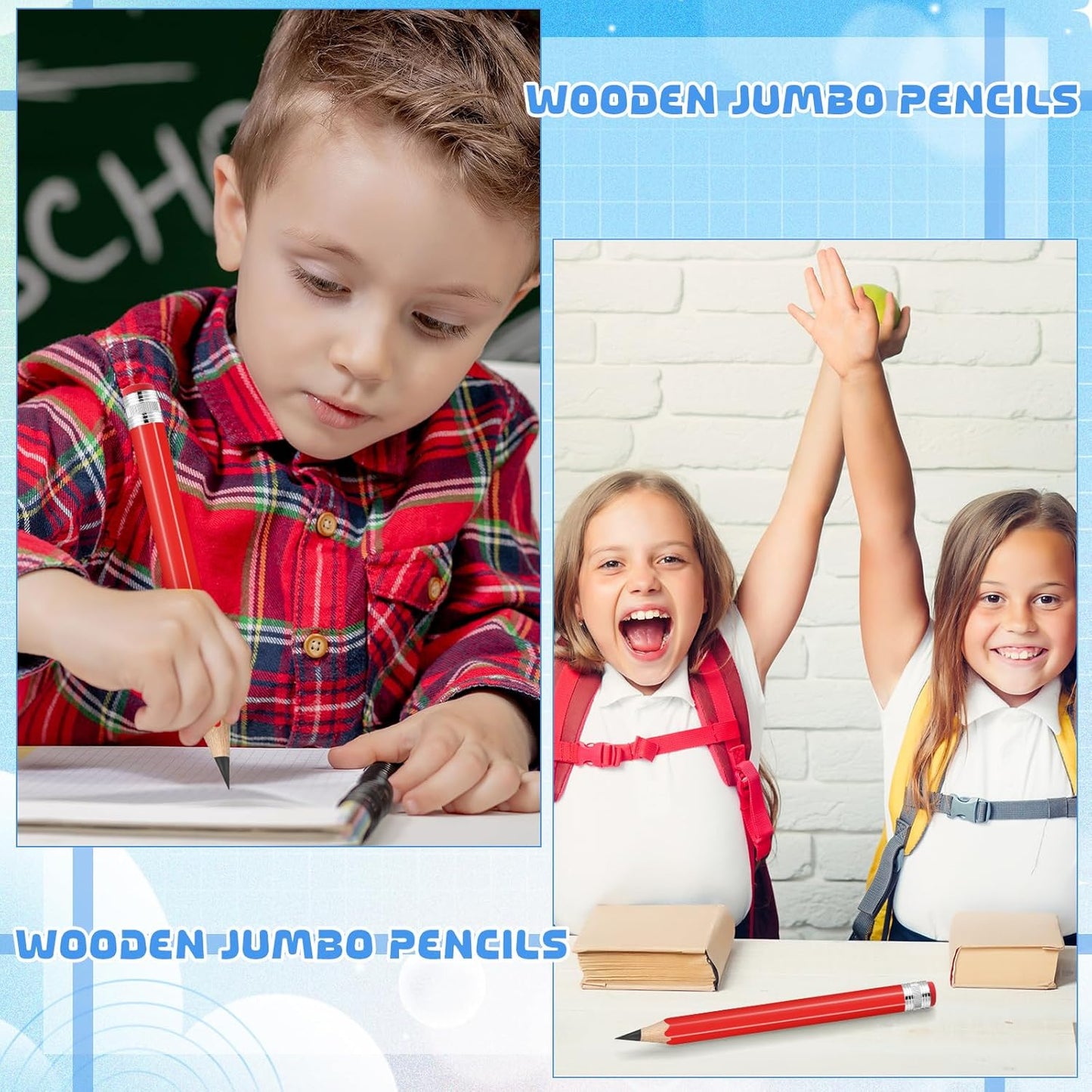 2 Pcs 13 inch Wooden Jumbo Pencils for Prop Giant Big Novelty Wood Pencil with Eraser for Fun Decor, School Projects, Party Favors, and Unique Gifts (Green)