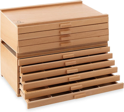 7 Elements 4 Drawer Wooden Artist Storage Supply Box for Pastels, Pencils, Pens, Markers, Brushes and Tools