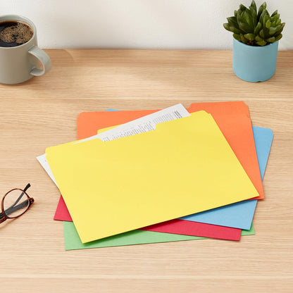Amazon Basics Sturdy File Folders with Reinforced Tabs for Filing and Organization, 1/3-Cut Tab, Assorted Positions, Letter Size, 8.5x11 inches, Manila, 100-Pack
