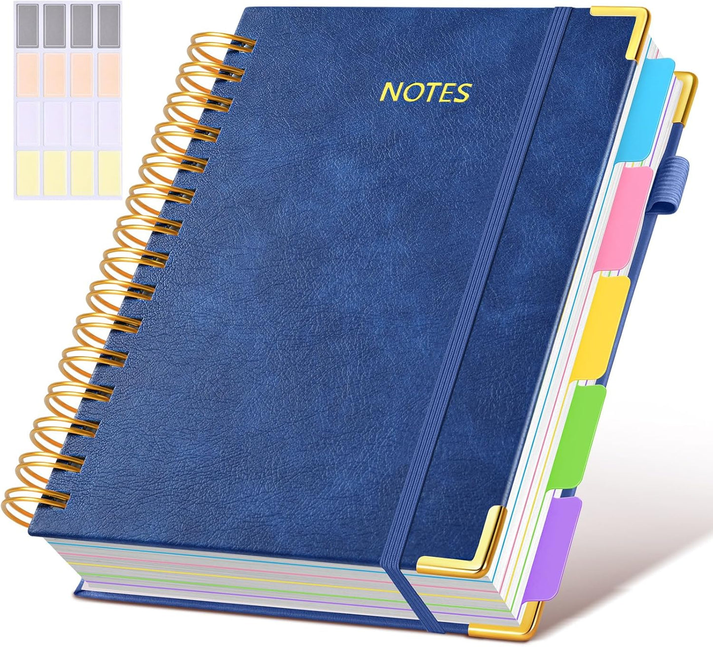 Hardcover Spiral Notebook Journal with Removable Dividers Tabs, 300 Pages Leather 5 Subject Notebook College Ruled, 8"x10" Large B5 Notebooks for Work School Note taking, Lined Journal for Women, Pink