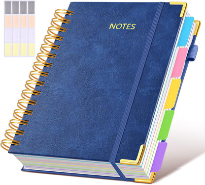 Hardcover Spiral Notebook Journal with Removable Dividers Tabs, 300 Pages Leather 5 Subject Notebook College Ruled, 8"x10" Large B5 Notebooks for Work School Note taking, Lined Journal for Women, Pink