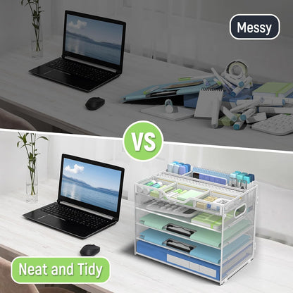 Docnest 5 Tier Letter Tray with Hanging File Organizer-Mesh Desk Organizer-Desktop Storage Box Built in Pen Holder and Handles, File Folder Holder for Mail Documents Office Supplies-Black