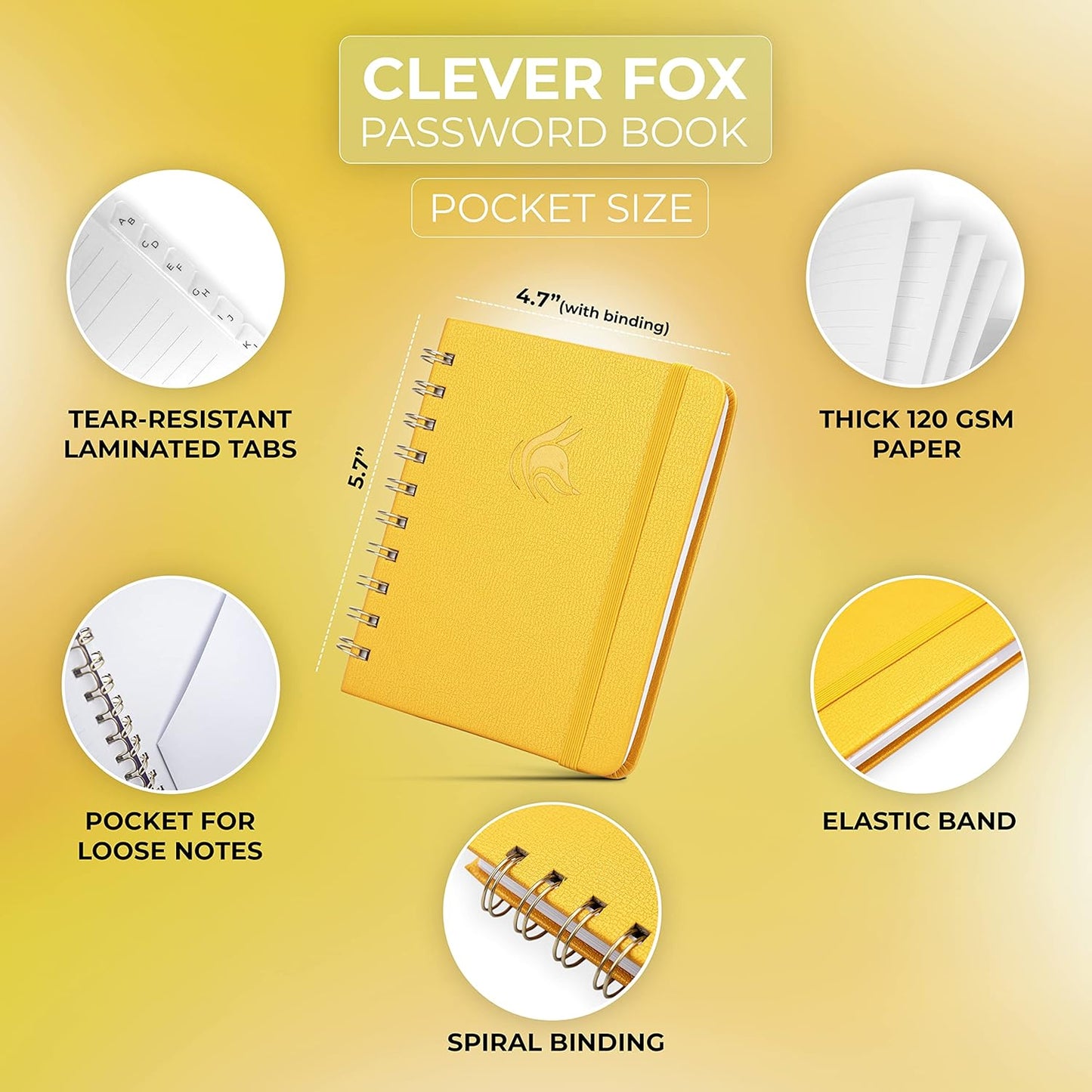 Clever Fox Password Book Spiral – Internet Address & Password Organizer with Laminated Alphabetical Tabs – Password Keeper Journal – Hardcover, Medium Size, 6.1x7.7” (Mystic Blue)