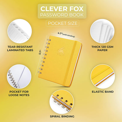 Clever Fox Password Book Spiral – Internet Address & Password Organizer with Laminated Alphabetical Tabs – Password Keeper Journal – Hardcover, Medium Size, 6.1x7.7” (Mystic Blue)