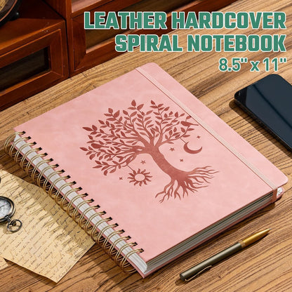 Ovesmusl Hardcover Spiral Notebook 8.5" x 11" with 5 Removable Dividers 300 Pages Leather 5 Subject Notebook College Ruled 100GSM Large Spiral Notebooks for Work Thick Lined Journal for Women, Green
