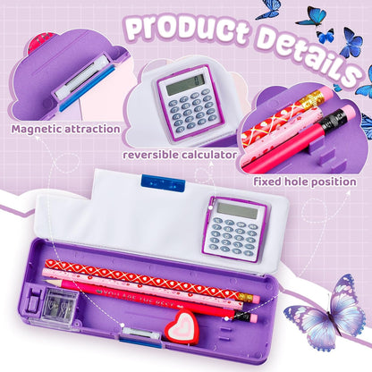Henoyso Multifunctional Pencil Box for Girls Butterfly Pencil Case with Calculator and Sharpener Cool Cute Pencilcase School Supplies Essentials Christmas Birthday Gift Present for Kids Teens