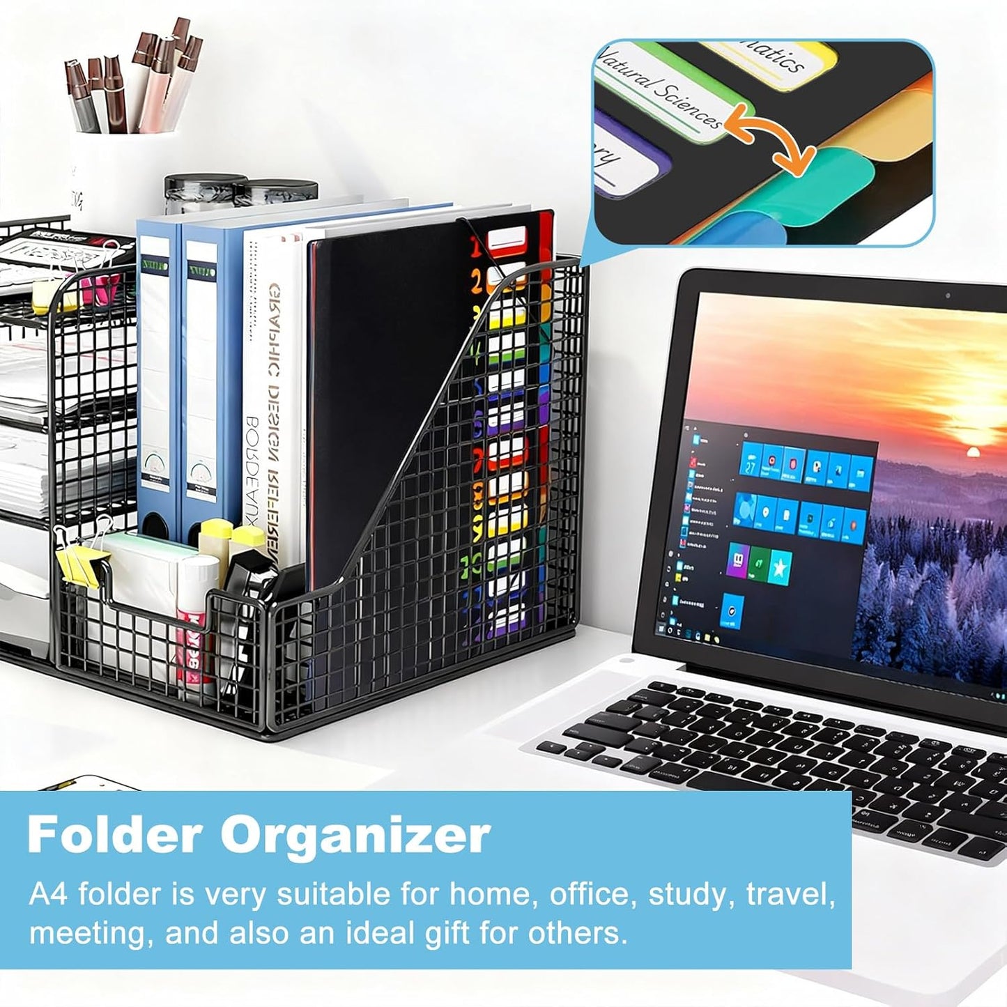 2 Pack Expanding File Folder with 12 Pockets: A4 Accordion Document Organizer with Elastic Closure & Rainbow Tabs, Portable PP Plastic File Holder for Office, School, Home