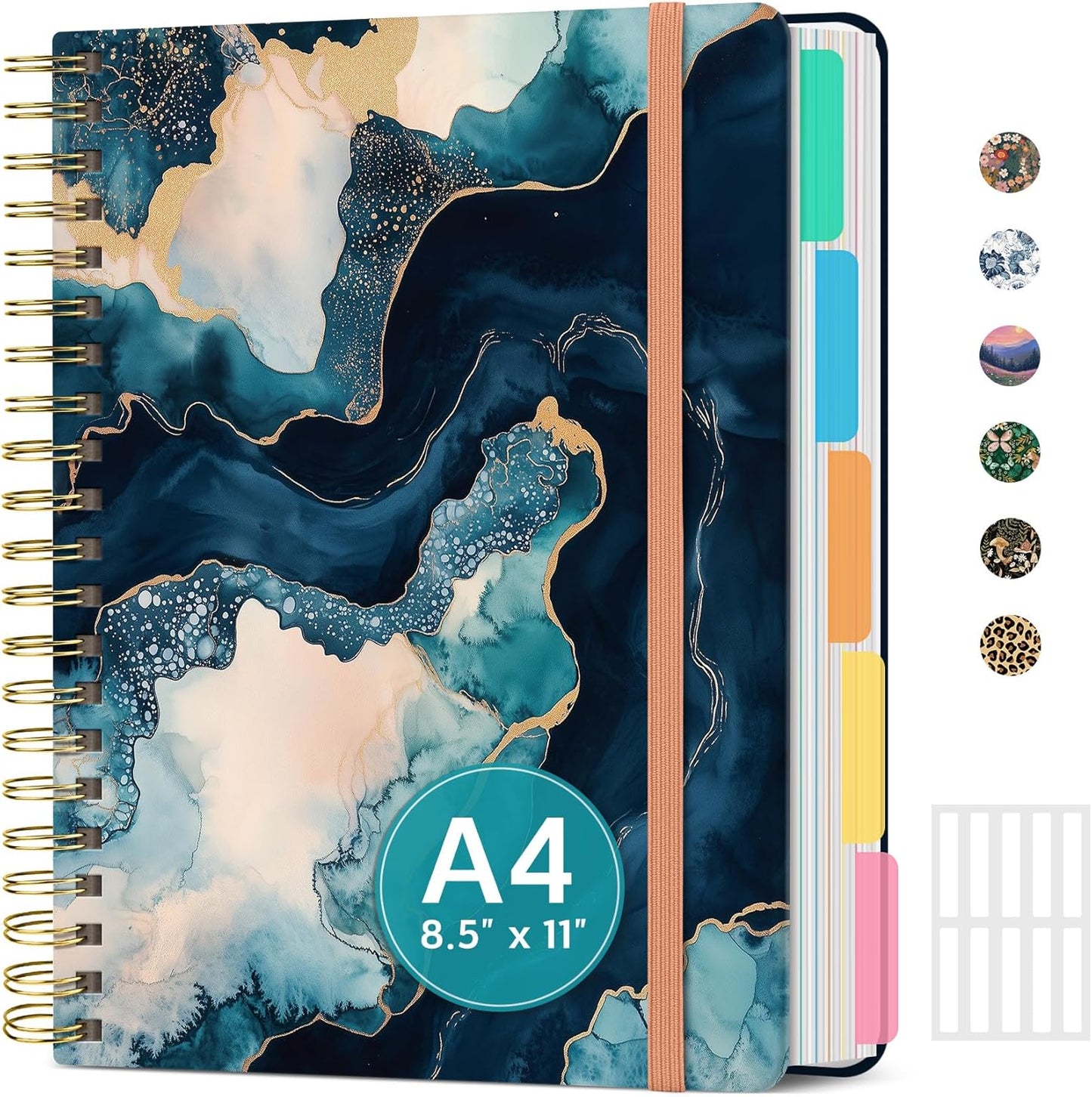 Large Spiral Notebook with Dividers & Tabs, 8.5" x 11" Hardcover 5 Subject Notebook for Work, 280 pages, College Ruled, Cute Journal for Women, Perfect for Study & Office Note Taking, Garden