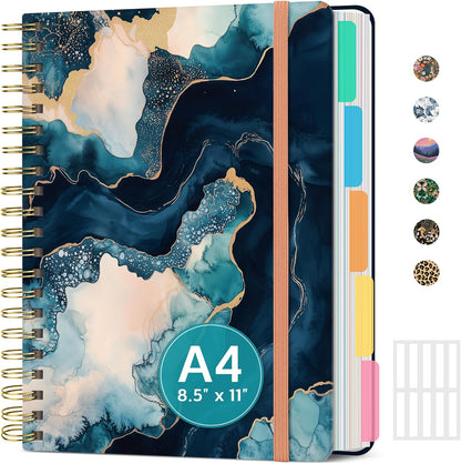 Large Spiral Notebook with Dividers & Tabs, 8.5" x 11" Hardcover 5 Subject Notebook for Work, 280 pages, College Ruled, Cute Journal for Women, Perfect for Study & Office Note Taking, Garden