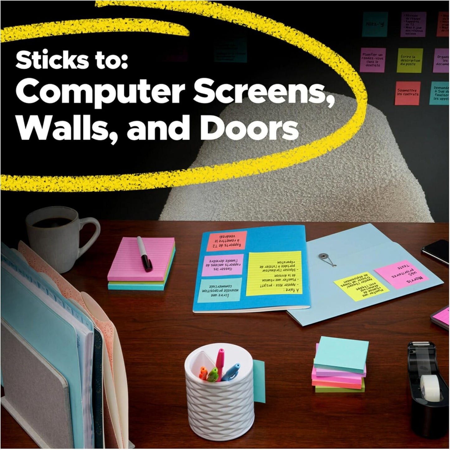 Post-it Super Sticky Notes, 5 Sticky Note Pads, 3 x 3 in., School Supplies and Office Products, Ideal for Textbooks, Notebooks, Walls and Vertical Surfaces, Playful Primaries Collection