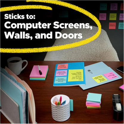 Post-it Super Sticky Notes, 5 Sticky Note Pads, 3 x 3 in., School Supplies and Office Products, Ideal for Textbooks, Notebooks, Walls and Vertical Surfaces, Playful Primaries Collection