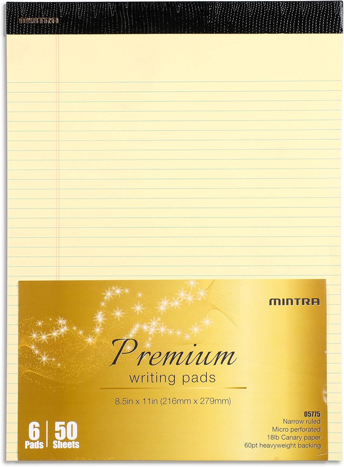 Mintra Office Colorful Legal Pads - Includes 2 Blue, 2 Pink, and, 2 Green Writing Pads, Micro Perforated Lined Sheets, Ideal for Professional & Personal Use, 5"x8" Narrow Ruled, 6 pack Basic Pastel