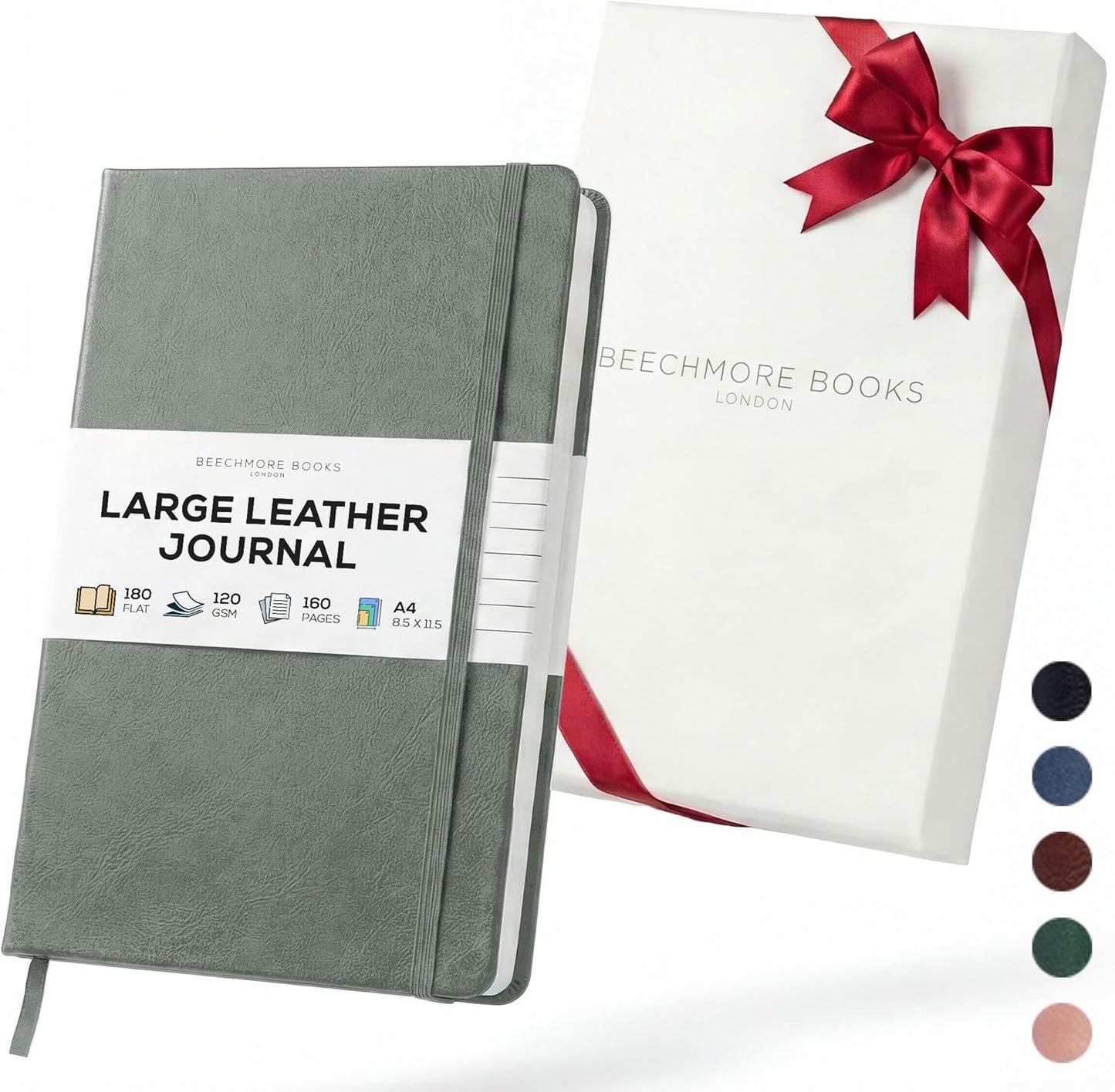 BEECHMORE BOOKS Large Lined Journal Notebook, 8.5" x 11.5" (A4) Hardcover Vegan Leather Executive Diary for Work, Thick 120gsm Paper, Lay-Flat Binding, Gift Box