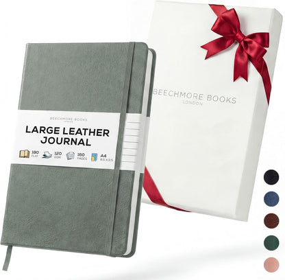 BEECHMORE BOOKS Large Lined Journal Notebook, 8.5" x 11.5" (A4) Hardcover Vegan Leather Executive Diary for Work, Thick 120gsm Paper, Lay-Flat Binding, Gift Box