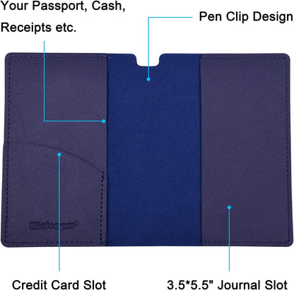 Wisdompro Journal Cover, 2 Pack PU Leather Notebook Cover for Field Notes, or other 3.5" x 5.5" Pocket Notebooks - Blue