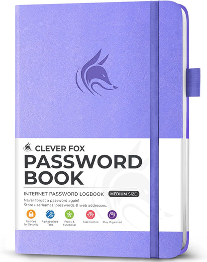 Clever Fox Password Book with alphabetical tabs. Internet Address Organizer Logbook. Small Pocket Password Keeper for Website Logins (Orange)