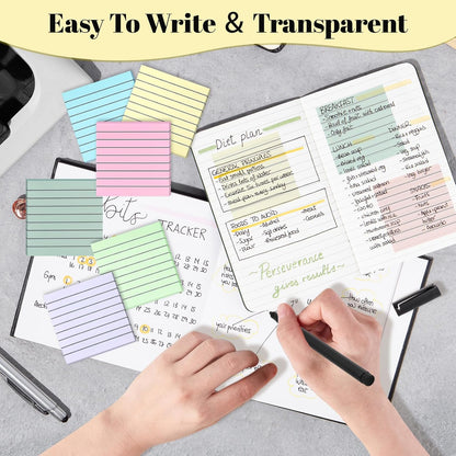 3x3 Inch Transparent Sticky Notes 300 Sheets, Clear Translucent Lined Self-Adhesive Memo Repositionable Reminder Pad for Office, College Students, Planners, Journals, School Supplies (Purple)