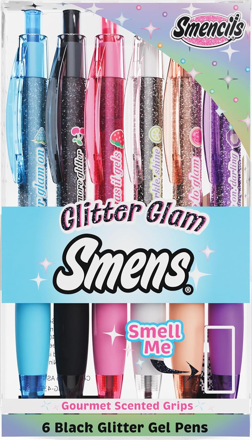 Glitter Gel Smens - Patented Gourmet Scented Colored Glitter Gel Ink Pens, Medium Point, 8 Count - Fun, Cute, Cool, Smelly Pens for Kids