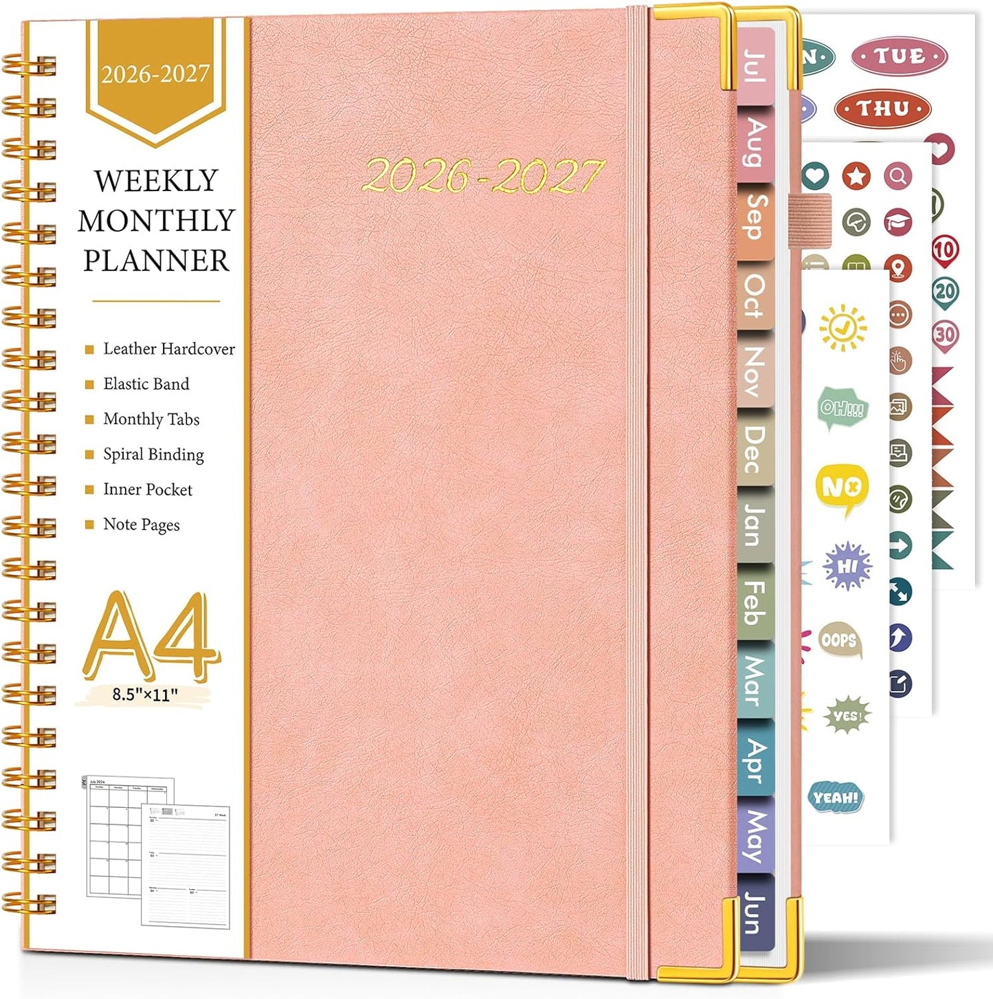 2026 Planner, Weekly and Monthly Calendar Planner from January 2026 - December 2026, 8.5" x 11" Hardcover Leather Hourly Appointment Book with Tabs, Spiral Daily Planners for School Work Home, Green