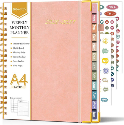 2026 Planner, Weekly and Monthly Calendar Planner from January 2026 - December 2026, 8.5" x 11" Hardcover Leather Hourly Appointment Book with Tabs, Spiral Daily Planners for School Work Home, Green