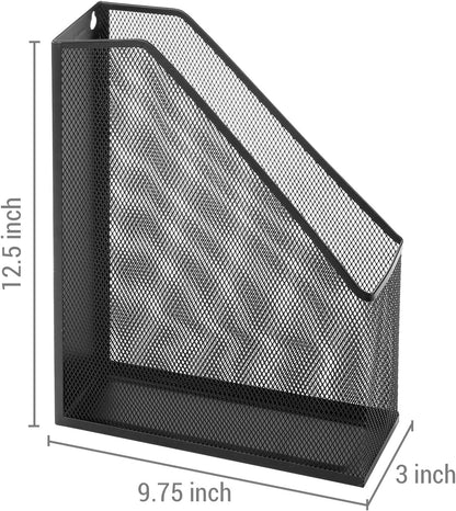 MyGift Wire Mesh Wall Mounted or Freestanding Document Rack, Magazine and File Holder, Set of 2, Black