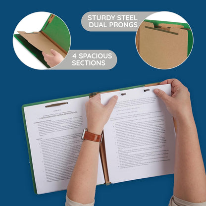 Blue Summit Supplies Classification Folders, 1-Divider, Letter Size, Green, with 2 Inch Tyvek Expansions, Durable 2 Prong Design for Organizing Standard Medical Files & Office Reports, 10 Pack