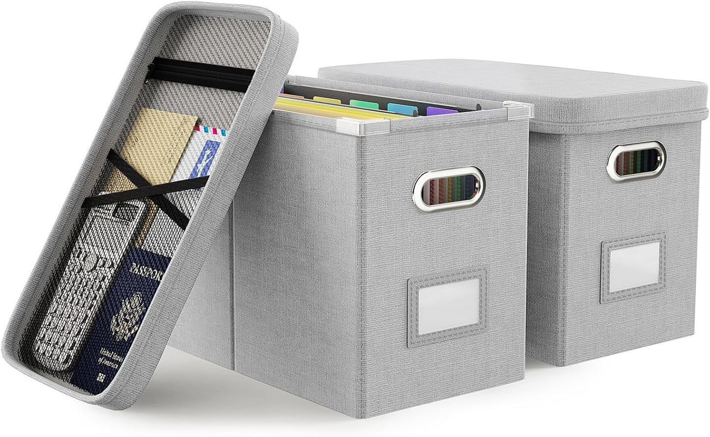 Oterri File Organizer Box with Lid, Hanging Filing File Box with Mesh Pocket, Document Organizer Box for Letter Files, Portable Storage Box with Smooth Sliding Rail for Office&Home (1 PCS, Beige)