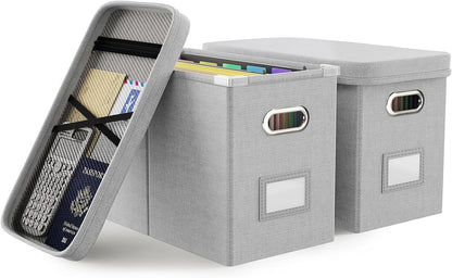 Oterri File Organizer Box with Lid, Hanging Filing File Box with Mesh Pocket, Document Organizer Box for Letter Files, Portable Storage Box with Smooth Sliding Rail for Office&Home (1 PCS, Beige)