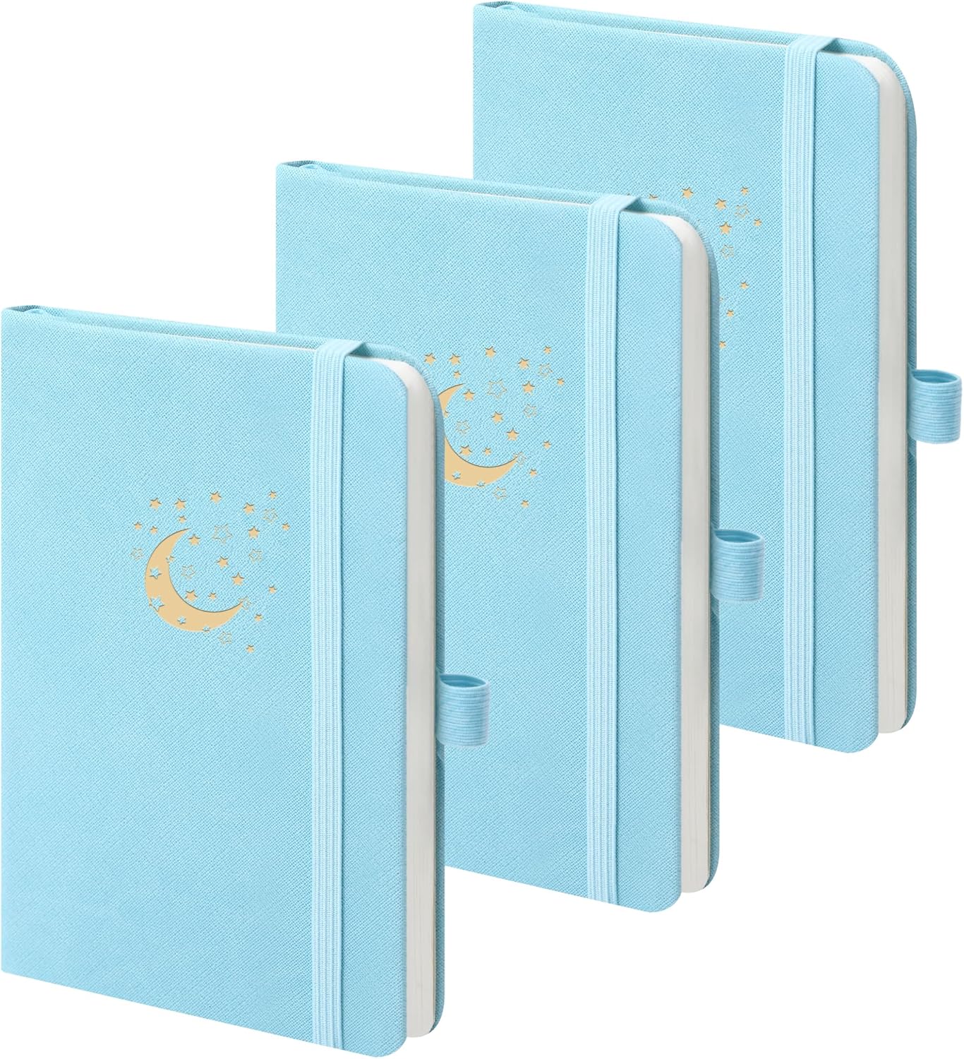 BOBO RABBIT 3 Pack Pocket Small Notebooks Total 600 Pages A6 Moon Star Aesthetic Mini Compact Journal Notebook For Note Taking Journaling Hardcover Leather College Ruled Lined Note Pads for Women Men Travel Office School